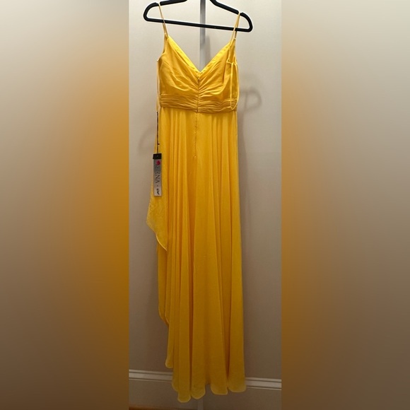 NWT Mac Duggal Ieena Spaghetti Strap High Low Chiffon Dress 6 Mango Yellow - Picture 4 of 10